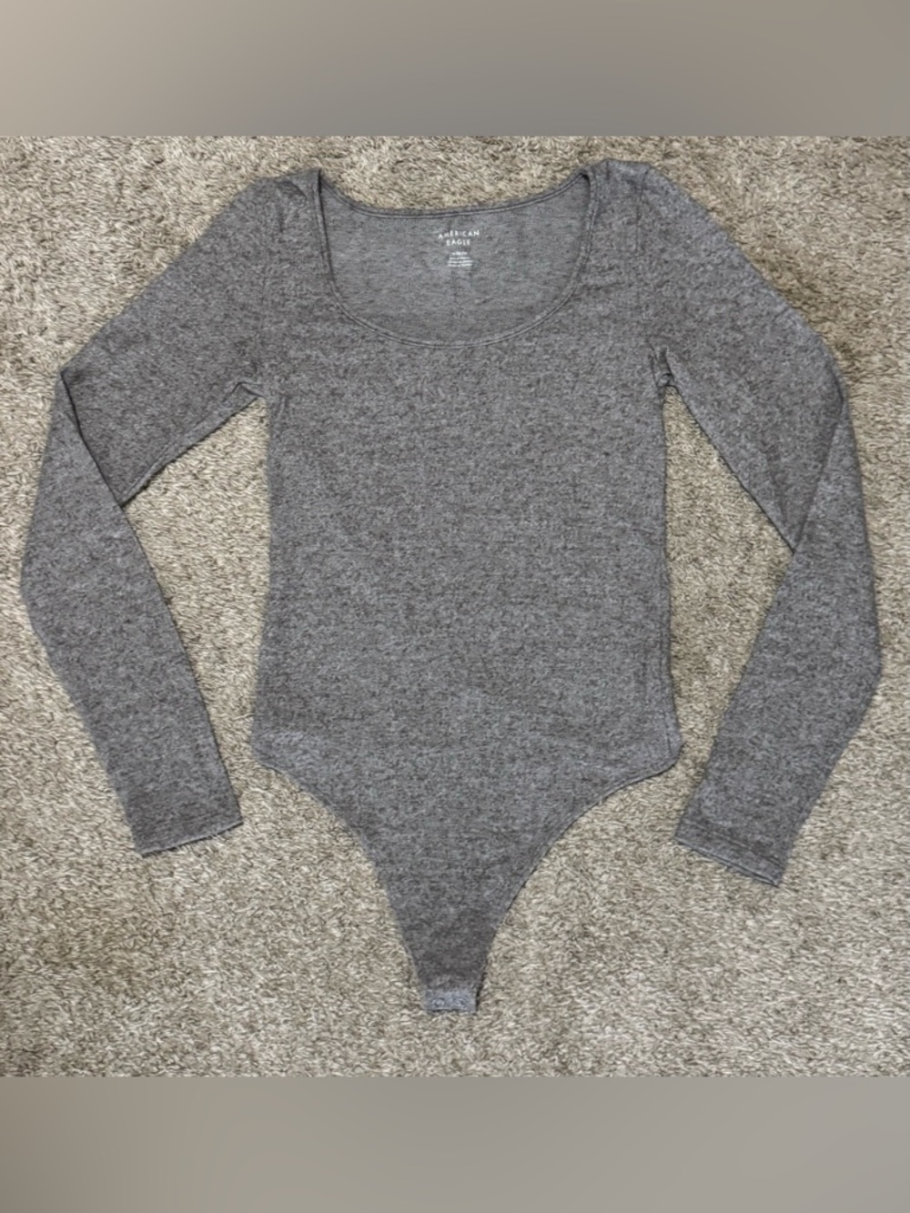 Gray Long Sleeve American Eagle Bodysuit Scoop Neck Fitted Size M Like New